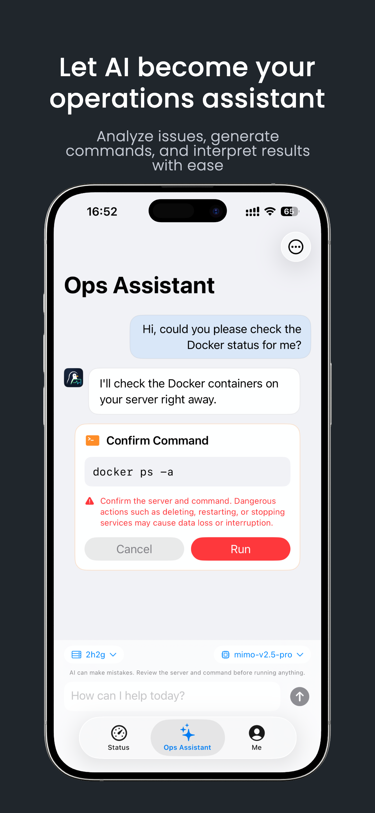 AI ops assistant screen