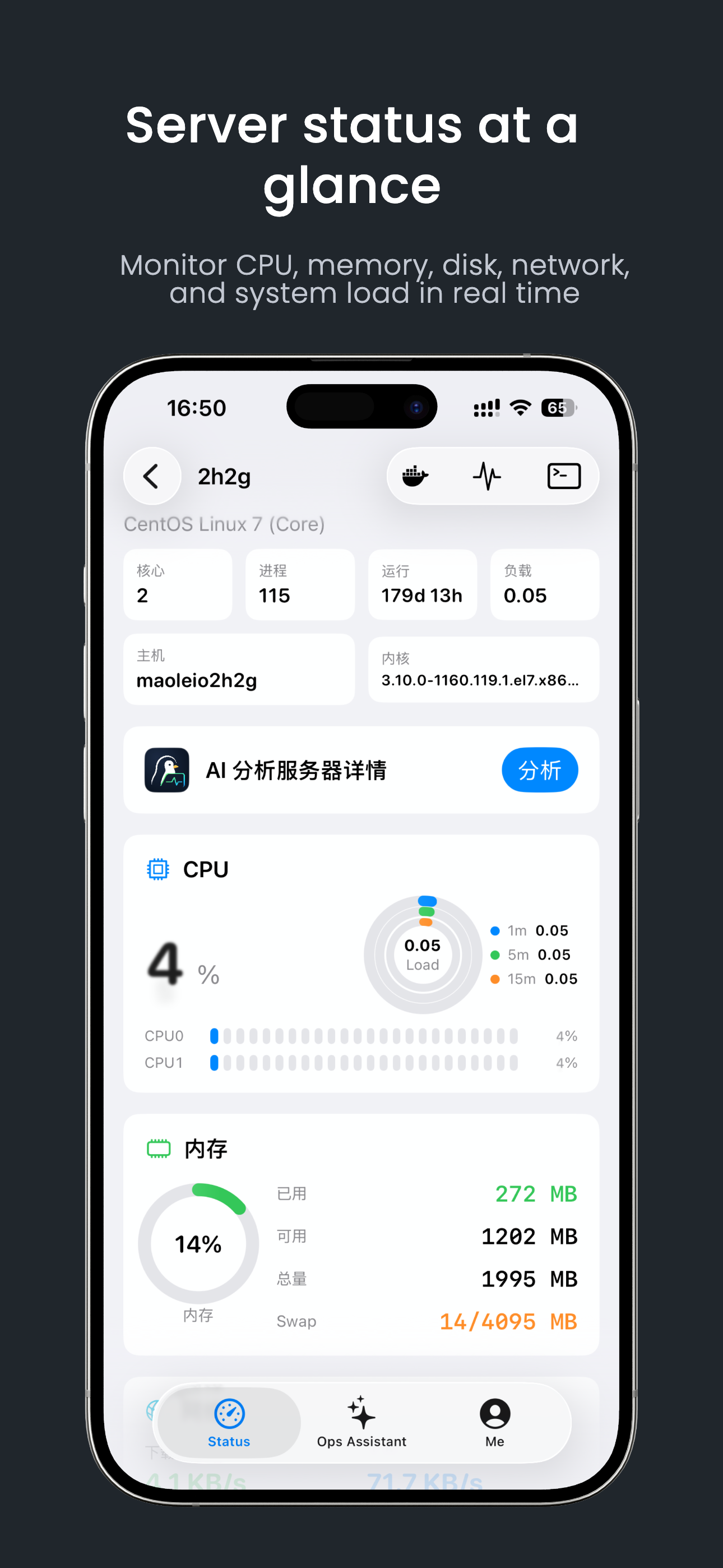 Server monitoring screen
